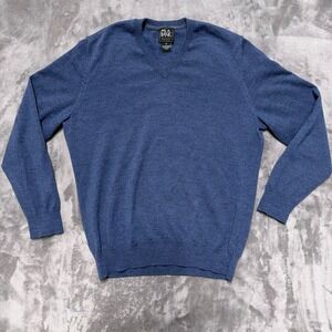 Jos. A. Bank Sweater Mens M Blue 100% Merino Wool Traveler V-Neck  Pullover